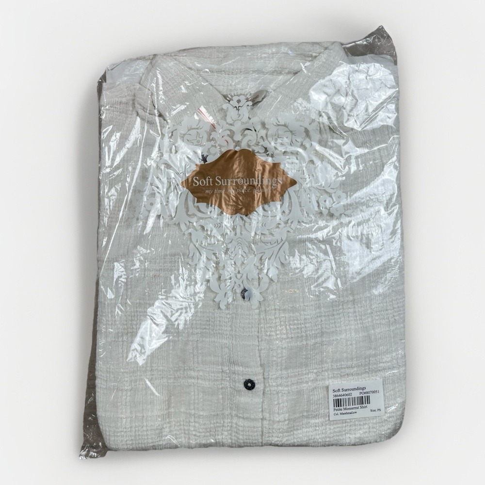 Soft Surroundings Button Down Collared Shirt Size PS Marshmallow Cream Monserrat